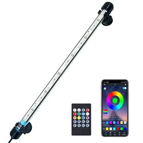 VARMHUS LED Aquarium Lumière Submersible,Lampe Aquarium de poisson avec télécommande et contrôle de APP,bricolage complet Spectrum en option Couleur et gradation intelligents Timing RGB-38cm
