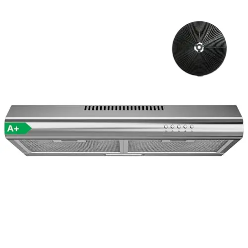 FIREGAS Hotte Aspirante 60 cm en Acier Inoxydable, 250 m³/h, Moteur Sans Balais, Classe A+, Silencieuse, Hotte Cuisine Encastrable ou Murale, Évacuation ou Recyclage