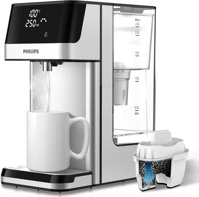 Philips 3100 Series Distributeur d’eau Chaude avec Filtration Taste+, Eau Chaude Filtrée en Quelques Secondes, Réduit le Chlore et le Calcaire, Aucune Installation Nécessaire