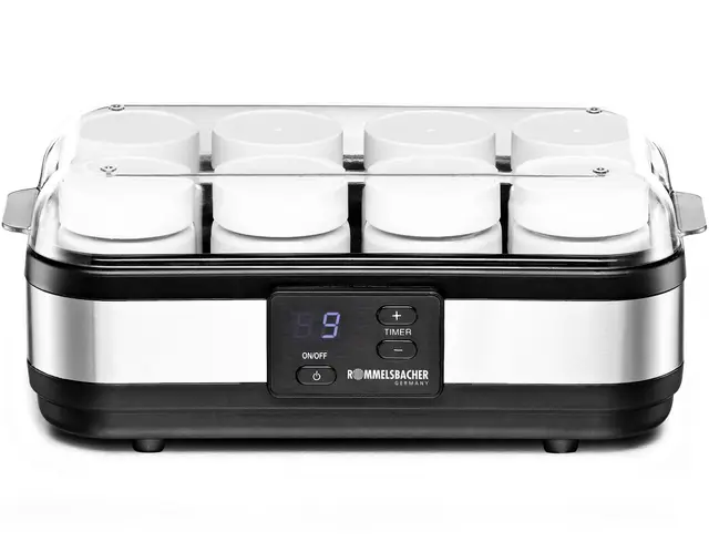 Rommelsbacher JG 40, Yaourtière en Acier Inoxydable/Noir, 8 pots de 1 - 220 - 240 V = 40 watts