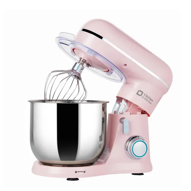 Robot Pâtissier 3.5L Compact, Kitchen in the box 10 Vitesses + Pulse, Léger 2,9 kg, Bol Inox, 3 Accessoires, Mini Robot Cuisine Multifonction, Idéal Pâtisserie Maison et Débutant (Rose Claire)