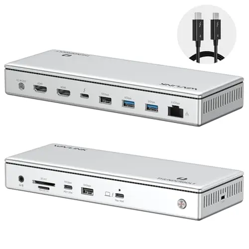 WAVLINK Station d'accueil Thunderbolt 4 13-en-1, 96W PD, 8K / Triple 4K, 2 Ports TBT4, 2 Ports HDMI, 4 Ports USB-A, USB-C 10 Gbit/s, Ethernet 2.5G, SD/TF, Audio, Compatible Mac et Windows