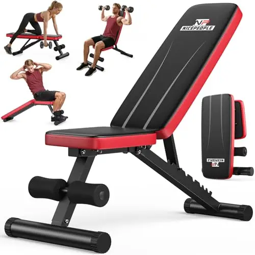 Nicepeople Banc de musculation réglable pour la maison, capacité 299 kg, banc d'entraînement avec 8 appuis-tête pour la poitrine, les épaules et les bras, banc de force compact et pliable pour petit
