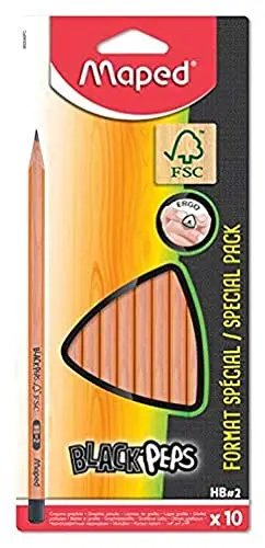 Maped - 10 Crayons Graphite Black’Peps - 10 Crayons à Papier HB Embout Peint - Ergonomique et Triangulaire - Crayons en Bois Certifié 100% FSC