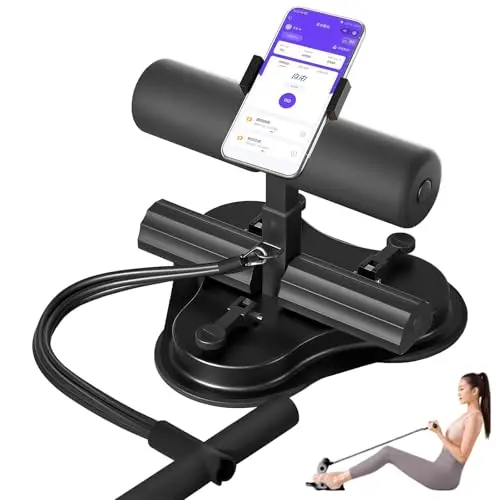 Barre de sit up portable, auto-amorçage, appareil d'entraînement avec ventouses, appareil d'assistance abdominale avec support pour téléphone portable pour la gym à la maison