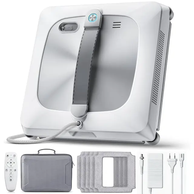 Robot Laveur de Vitre 6e Génération 2026 | Double Rouleau, 4 Brosses d'Angle, 9000Pa, 6 Buses, 110ml, Navigation Intelligente, Fréquence Nettoyage Variable & Protection Antichute,Robot Nettoyeur Vitre