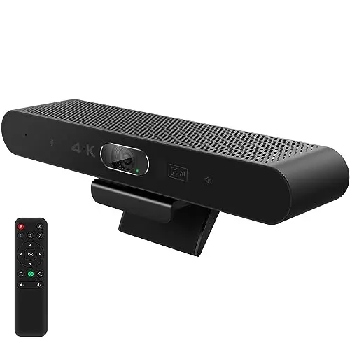 4K Webcam de Conférence avec Microphone et Haut-Parleur, Caméra de Salle de Conférence avec Télécommande pour Windows TV/Ordinateur/Vidéoconférences/Espace Streaming/Zoom/Skype/Teams