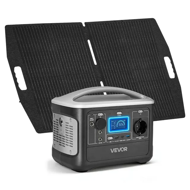 VEVOR Station Électrique Portable 600 W Générateur Solaire Portable Panneau Solaire 100 W Batterie Secours LiFePO4 493 Wh pour Urgence Domestique, Camping, Voyage Camping-car, avec 7 Ports de Sortie