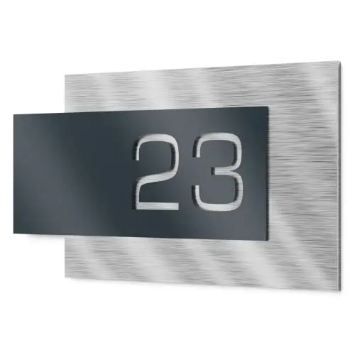 plaque numéro de maison – extérieur 200x110 mm, finition anthracite RAL 7016, acier inox V2A, personnalisable