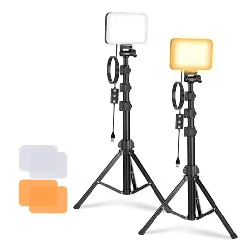 NEEWER Basics Kit Panneau LED Lumiere Video, Packs de 2 Lampes Bicolores avec Trépieds et Filtres Intensité Variable Portable 3200K-5600K IRC95 750lux Éclairage pour Photo Studio Enregistrement, BP66