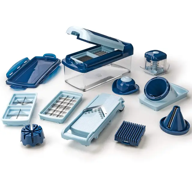 Genius Nicer Dicer Fusion smart Appareil découpe-légumes et découpe-fruits, lot de 16 pièces- Bleu saphir