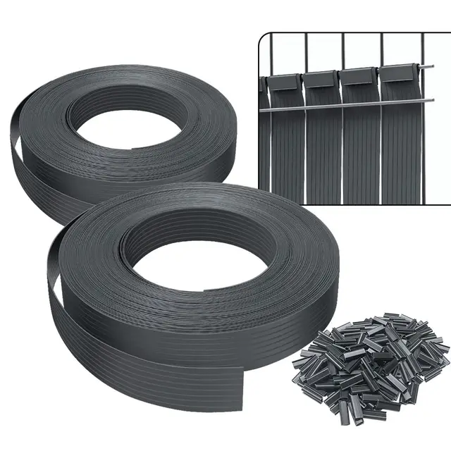 vounot® Kit de lamelles Occultantes PVC 150m x 4.7cm 300 Clips Brise Vue de Qualité Bandes de Protection pour Panneau Grillagé Clôtures Rigides Gris