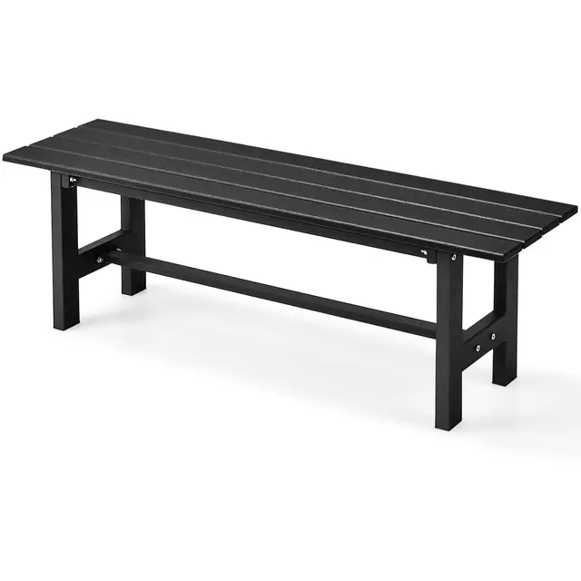 COSTWAY Banc de Jardin en HDPE et Cadre Métallique, Banc de Terrasse sans Dossier avec Assise à Lattes, Charge 300KG, 2 Places, pour Jardin, Terrasse, Cour, 120 x 36 x 40,5 cm (Noir)