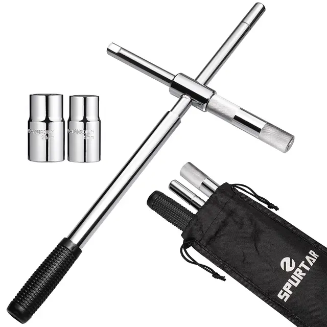 Spurtar Croix Roue Voiture en CR-V, Clé Démonte Roue avec Duplex Prises (4 Tailles) 17 mm / 19 mm & 21 mm / 23mm pour Assemblage et Démontage de Pneus de Voiture