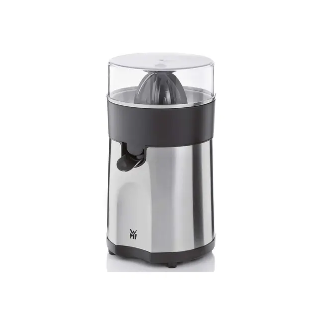 WMF Stelio Presse-agrumes électrique, 85 W, Service direct dans le verre, Jus orange, Citron, Pamplemousse, Orange pressée, Compatible lave-vaisselle, Finition inox 0416030012