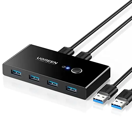 UGREEN Switch USB 3.0 Commutateur KVM Ports pour 2 PC Entrées 4 Sorties pour Clavier Souris Disque Dur Externe Imprimante Scanner Câbles Inclus