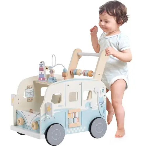 ROBOTIME Trotteur en bois pour garçons et filles, trotteur d'activité pour bébé avec look océan plage, cadeau pour nourrissons et tout-petits, pour 10 à 36 mois