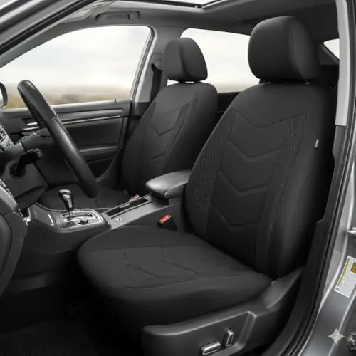 TOYOUN Housses Siège Voiture Avant en Tissu Housse de siège de Voiture Universelle pour 2 sièges Couverture Couvre Siège Auto Respirable Convient à la Plupart des Voitures Camionnette SUV Camion, Noir