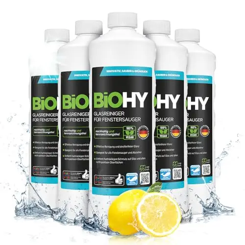 BiOHY Nettoyeur de vitres pour aspirateurs de vitres (6 x 1l Bouteille) | brillant éclatant sur toutes les surfaces | pour un nettoyage sans traces (Fenstersauger)