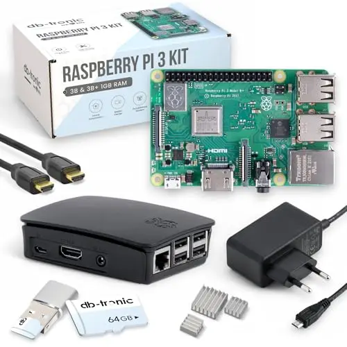 db-tronic Raspberry Pi 3 B+ 1 Go Starter Kit | Édition 64 Go | Alimentation | Boîtier | HDMI 4K | idéal pour Home Assistant et Le Smart Home