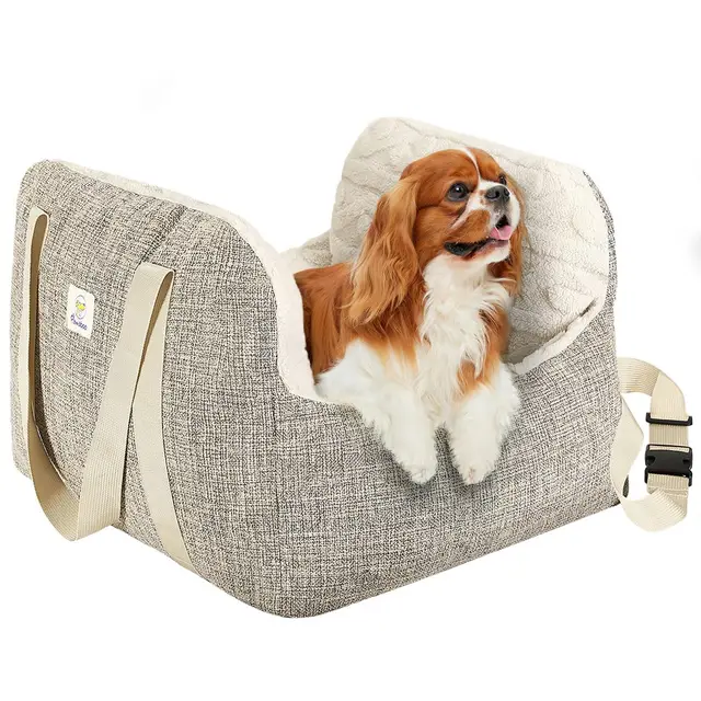 Pawaboo Siège d'Auto pour Petit Chien, Siège de Voiture pour Chiens avec Boucle de Fixation et Laisse de Sécurité, Sac de Transport de Voiture Rembourré pour Animal jusqu'à 25 Livres, Brun + Beige