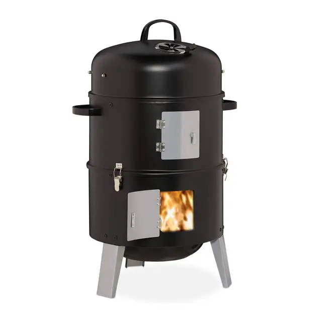 relaxdays Fumoir 3 en 1, Smoker, pour Faire Griller, Faire Fumer et macérer, thermomètre avec Sortie d’air, BBQ, Noir