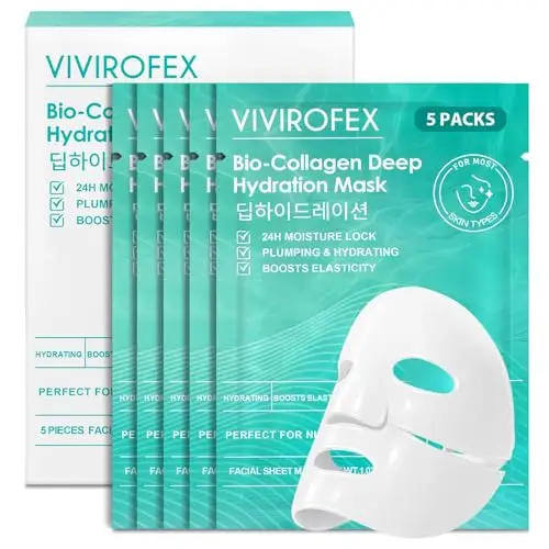 Pack de 5 Masques Collagene Visage, Masque Visage Hydrogel,Nourrissants Masque Collagène Visages, Hydratation, Resserre les pores,Améliore L'élasticité de la Peau