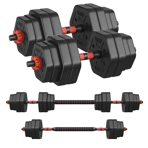 SONGMICS Set d’Haltères, Haltères avec Barre de Connexion, Hexagonales, pour l’Entraînement, la Musculation, l’Haltérophilie à Domicile ou en Salle de Sport