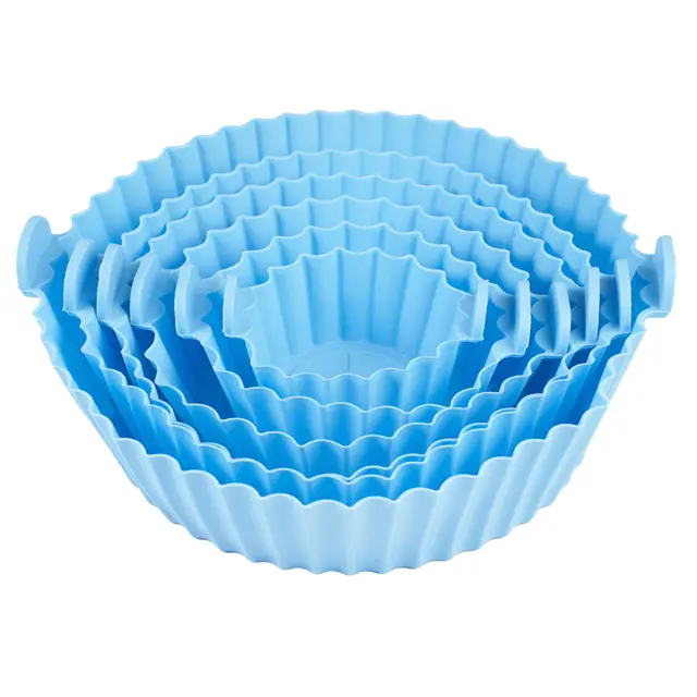 6 Pièces Plat Silicone Air Fryer, Réutilisable Moule En Silicone Pour Air Fryer, Rond Airfryer Moule Silicone pour Airs Fryers, Micro-Ondes Four, Bleu