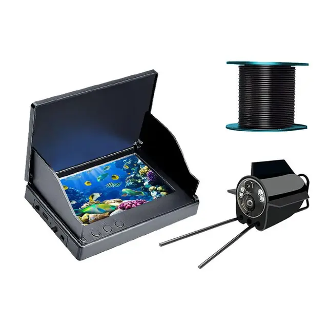 Sarini Caméra sous-Marine Fishfinder Grand Angle Vision Nocturne Infrarouge Hôte étanche Écran IPS 5 Pouces pour la pêche sur Glace Utilisation en rivière et en Bateau