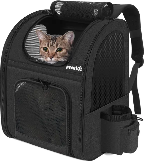 Pecute Sac à Dos Chat Petit Chien Design Classique, Respirant, avec Matelas en Peluche Amovible, pour Voyage/Transport en Train/Voiture/Restaurant/Avion