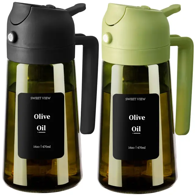 SWEET VIEW Lot de 2 Vaporisateur à Huile et Distributeur d Huile – 470 ml en verre résistant à la lumière pour cuisine, friteuse à air, cuisine, salade et barbecue