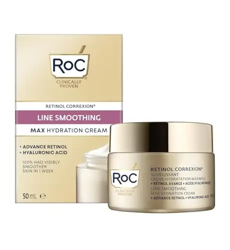 RoC Rétinol Correxion Soin Lissant Hydratation Maximale – Crème Anti-Rides Intensif – Anti-Âge Acide Hyaluronique – 50 ml