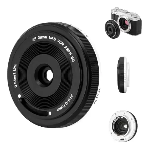VILTROX AF 28mm f/4,5 f/4,5 XF Pancake Objectif pour Monture Fuji X, Objectif Grand Angle Plein Format Compatible avec Les appareils Photo Fujifilm X-T5 X-H2 X-T50 X-M5 X-T30 II X-Pro3 X-S20 X-E4