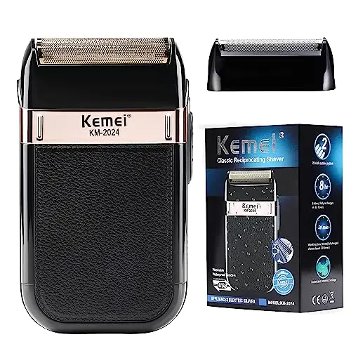 KEMEI Rasoir Électrique Sans Fil et Rechargeable pour Hommes, Idéal pour les Voyages, Shaver Humide et Sec, pour Couper les Cheveux et la Barbe, Cadeau pour Hommes