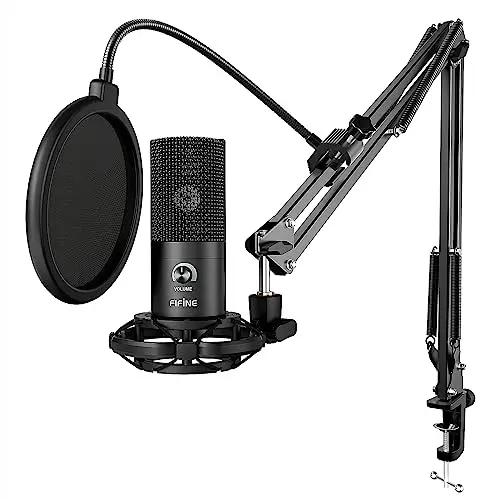 FIFINE USB Micro avec Bras, Microphone Podcast à Condensateur pour Ordinateur PS4/PS5, Micro PC pour Streaming Studio avec Pied de Microphone - T669