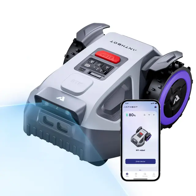ANTHBOT M9 Robot Tondeuse - 1000 m², NetRTK, 4G, 5000 mAh,150 m²/h, Pente de 24° (45%), Gestion Multi-Zones, Zones Interdites, Détection d'obstacles par IA, Réglage de la Hauteur de 3 à 7 cm