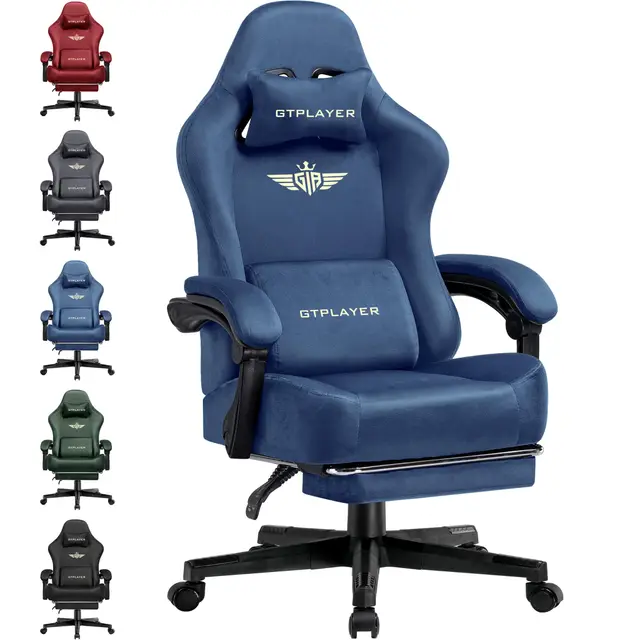 GTPLAYER Chaise de Gaming - Respirante - Ergonomique - Tissu de qualité supérieure - Ergonomique - Dossier réglable à 160° et Repose-Pieds Extensible - Charge 180 kg - Bleu