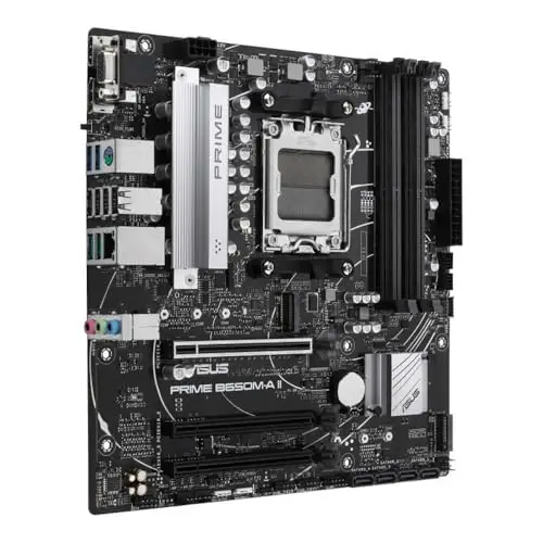 ASUS PRIME B650M-A II-CSM – Carte mère PRO AMD Ryzen B650 Micro-ATX (DDR5, PCIe 5.0 M.2, 2.5Gb Ethernet, DisplayPort, HDMI, VGA, USB 3.2 Gen 2, Aura Sync RGB)