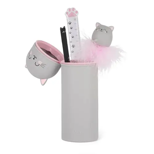Legami - Kawaii Étui École 2 en 1 en Silicone Souple, Porte-stylos de Table, Fermeture à Glissière, Stylos Crayons Feutres
