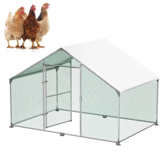Froadp Enclos Poulailler Voliere Exterieur Grand Enclos pour Poules en Liberté avec Housse de Protection Solaire en PE Cage pour Poules avec Cadre en Acier Galvanisé pour Lapins Aviculture (3x2x2m)