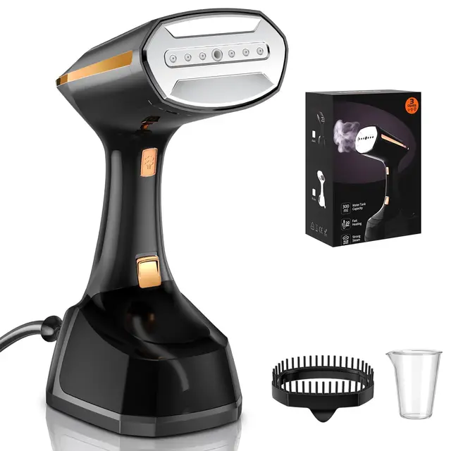 PKBD Fer à repasser à vapeur de voyage,élimine les rides,réservoir d'eau amovible de 320ml et écran LED 3 vitesses, vaporisateur à main pour vêtements 1800w,idéal pour les voyages,maison,Bureau.noir