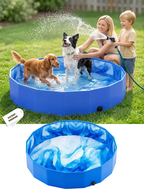 KingSom Piscine pour Chiens, Piscine Pliable Épaissi pour Grands et Petits Chiens, Baignoire Portable pour Chien, Piscine Enfant Antidérapant, Baignoire Extérieure Intérieure avec Bonde, 122 x 31 cm