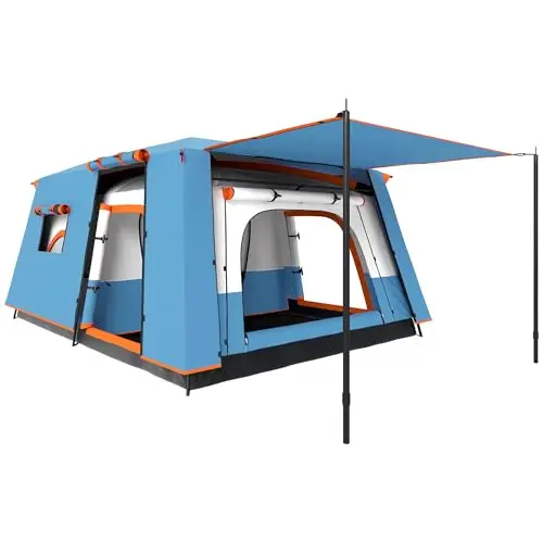 Outsunny Tente de Camping familiale 4 Personnes, Tente Tunnel, Portes + fenêtres, ventilée, Sac de Transport Inclus, Facile à Monter, 4,3 x 3 x 1,95 m