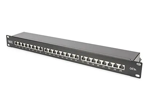 DIGITUS Panneau de Brassage - 19 Pouces - Cat-6A - 24 Ports RJ45 - Blindé - Panneau de Brassage LSA - Montage en Rack 1U - Noir