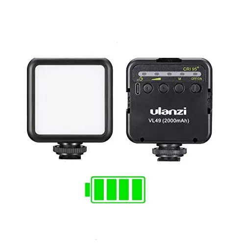 Lumière LED, ULANZI VL49 Éclairage Photo avec Batterie 2000mAH, Éclairage Studio 5500K, Lampe Vidéo pour Appareil Photo Compact Vlog Selfie, 3 Cold Shoe Mounts