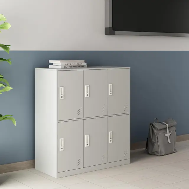 [en.casa] Casier Métallique avec 6 Portes Vérouillables Armoire de Rangement avec Étagères pour Bureau École Vestiaire Gym Acier 100 x 90 x 40 cm Gris Clair