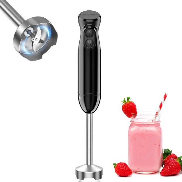 Bonsenkitchen Mixeur Plongeant 1000W, Mixeur Plongeur en Acier Inoxydable, 2 Vitesses, Facile pour Aliments pour Bébés, Soupe, Purée et Sauce, HB3201 (noir)