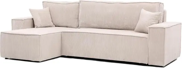 GREKPOL Canapé d'angle Convertible 244x145 Velours Côtelé à Gauche ou à Droite - Canapé avec Espace de Rangement - Sofa Beige