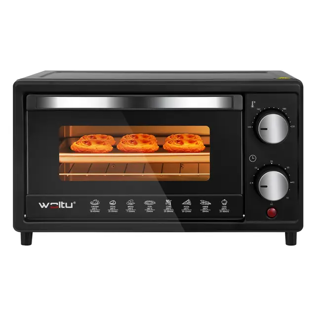 WOLTU Mini Four Électrique 10L, Petit Four à Pizza avec 4 Modes de Cuisson pour Gâteau, Poulet, Viande, Poisson, 100-230℃, Minuterie 0-60 min,800W, Noir